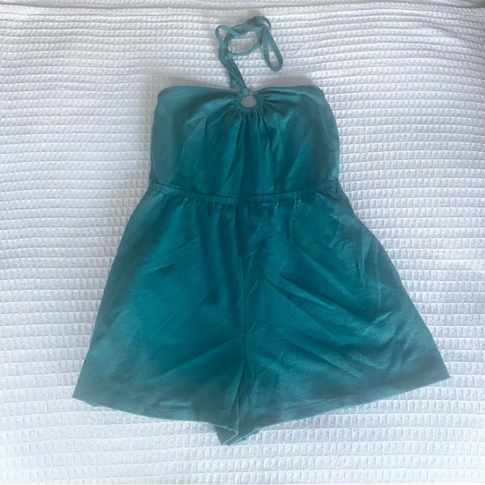 Old Navy ocean wave green wooden o-ring romper size medium - Picture 2 of 9